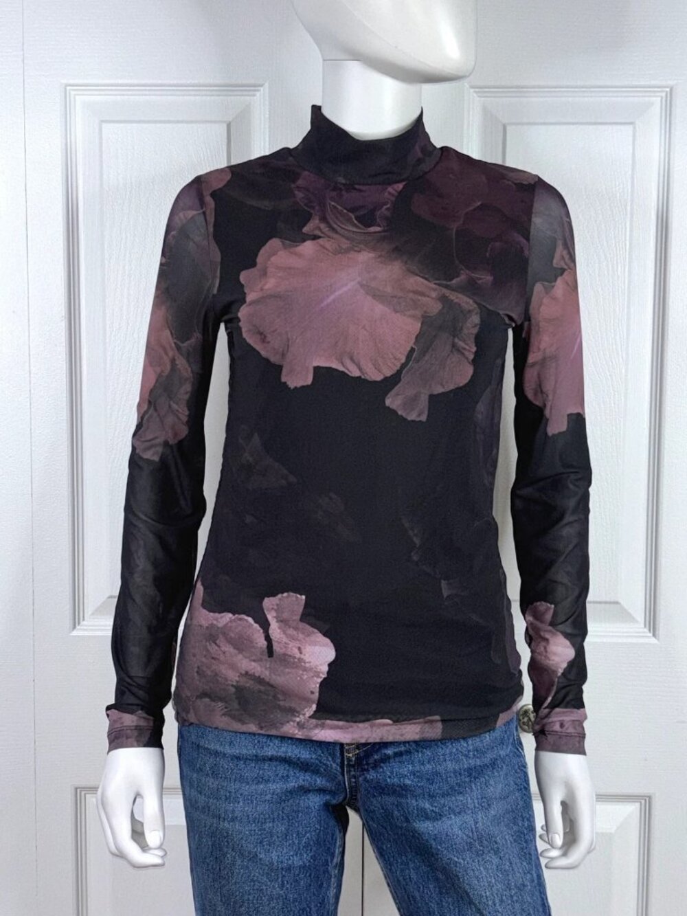 CONTEMPORAINE women's floral long-sleeved mesh sweater XS